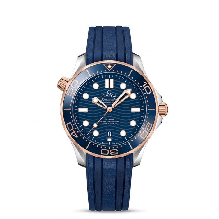 21022B GOLD SEDNA & STEEL-BLUE RUBBER 42 MM CO-AXIAL CHRONOMETER SEAMASTER DIVER 300 M OMEGA