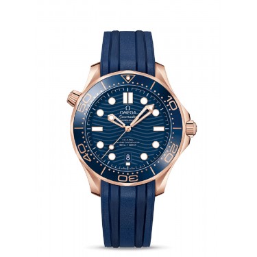 SEDNA GOLD WATCH & BLUE RUBBER 42 MM CO-AXIAL CHRONOMETER SEAMASTER DIVER 300 M OMEGA 21062B 
