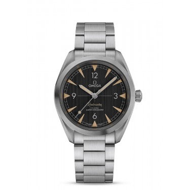 BRUSHED STEEL WATCH & BLACK 40 MM MASTER CHRONOMETER CO-AXIAL SEAMASTER RAILMASTER OMEGA 22010 