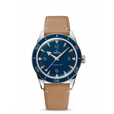 Steel watch & blue-leather dial Seamaster 300m Omega