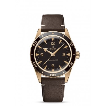 Omega Seamaster watch in bronze-gold & black dial-leather Seamaster 300 m