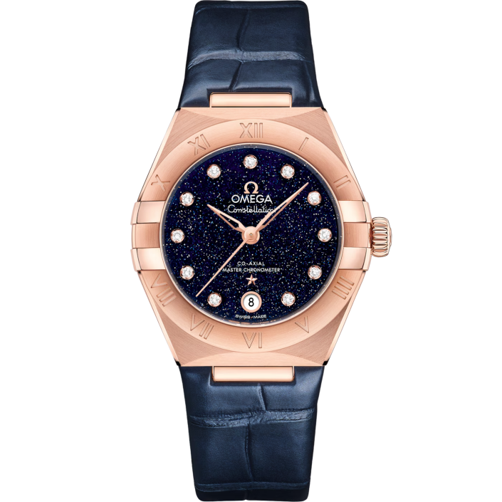 Montre OMEGA Constellation 29 mm or Sedna, aventurine bleue & cuir