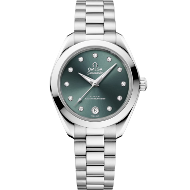 OMEGA Aqua Terra 30 mm acier, cadran vert et diamants