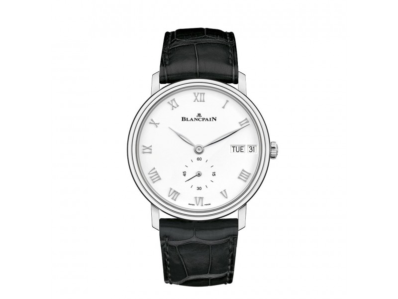 STEEL WATCH LEATHER WHITE DIAL JOUR DATE VILLERET BLANCPAIN 6652