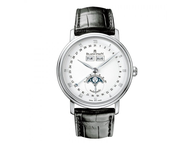 Steel Watch Leather Full Calendar Moon Phase Monopusher