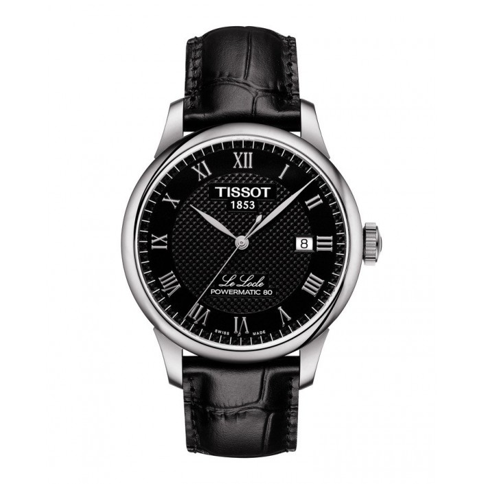 Rellotge acer & esfera negra 39.30 mm pell automàtic Le Locle Tissot
