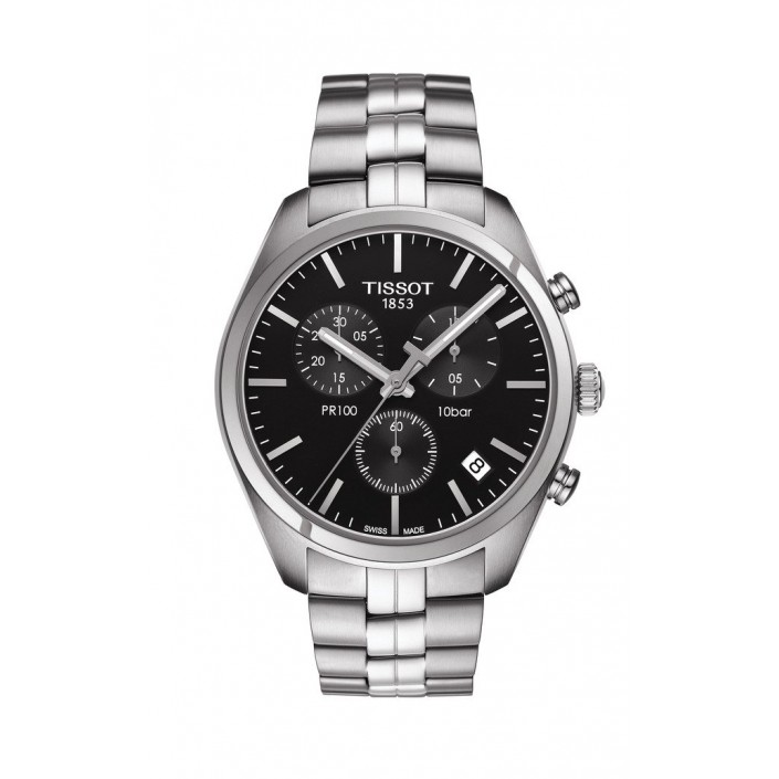 WATCH T1014BS STEEL BLACK DIAL 41 MM CHRONO QUARTZ PR 100 TISSOT