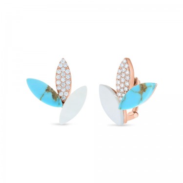 ADV888EA1253-PGMPDT 18K ROSE GOLD EARRINGS & NATURAL MOTHER-OF-PEARL-TURQUOISE-DIAMONDS PETALS ROBERTO COIN 