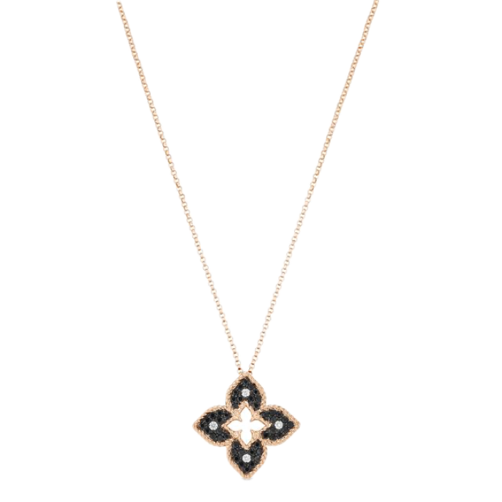 Pendentif Venetian Princess en or rose 18 K avec diamants noirs et blancs