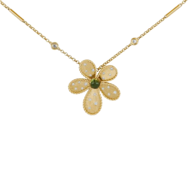 Jasmine necklace in 18K yellow gold with green tourmaline and diamonds