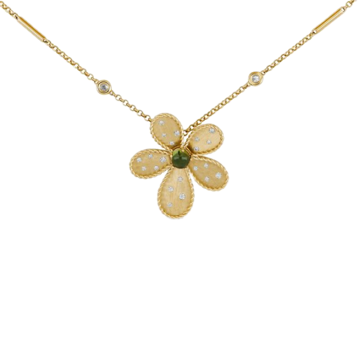 Jasmine necklace in 18K yellow gold with green tourmaline and diamonds