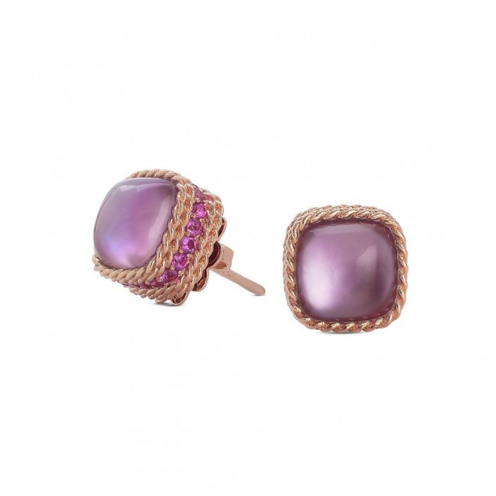 EARRINGS ROSE GOLD & MOTHER OF PEARL-AMETHYST-RED CORAL-RED SAPPHIRES ROMAN BAROCCO ROBERTO COIN AZV888EA1859RGA