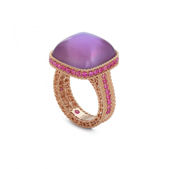 RING ROSE GOLD & MOTHER OF PEARL-AMETHYST-RED CORAL-RED SAPPHIRES ROMAN BAROCCO ROBERTO COIN AZV888RI1860RGA