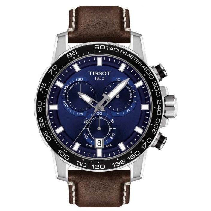 T1256SLB STEEL-BLUE DIAL & BROWN LEATHER 45.5 MM CHRONOGRAPH SUPERSPORT TISSOT