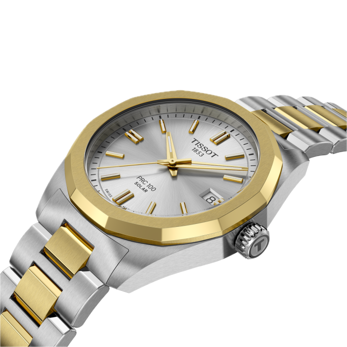 Tissot PRC 100 Solar 34 mm con movimiento Lightmaster y PVD oro