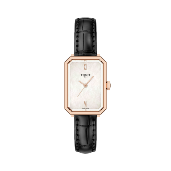 Tissot SRV 30 mm rectangular nácar correa piel