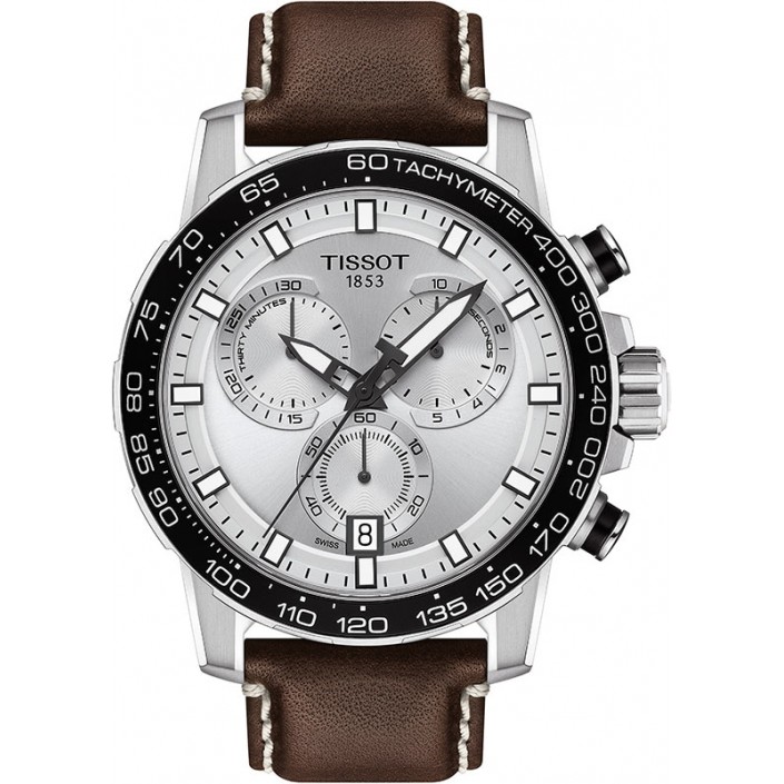 T1256SL STEEL-SILVER DIAL & BLACK LEATHER 45.5 MM CHRONOGRAPH SUPERSPORT TISSOT