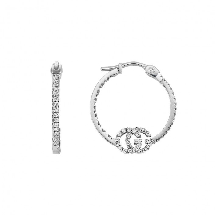 HOOP EARRINGS WHITE GOLD & DIAMONDS RUNNING DOUBLE G GUCCI