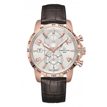 RELOJ ACERO PVD ORO ROSA ESFERA GRIS & PIEL CRONÓGRAFO AUTÓMATICO DS PODIUM CERTINA C03442SPVDL 