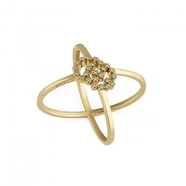 X Ring Yellow Gold & Logo Diamonds Running Double G Gucci