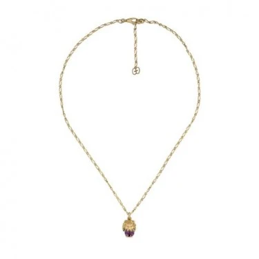 NECKLACE GOLD & DIAMONDS-AMETHYST LION HEAD GUCCI 