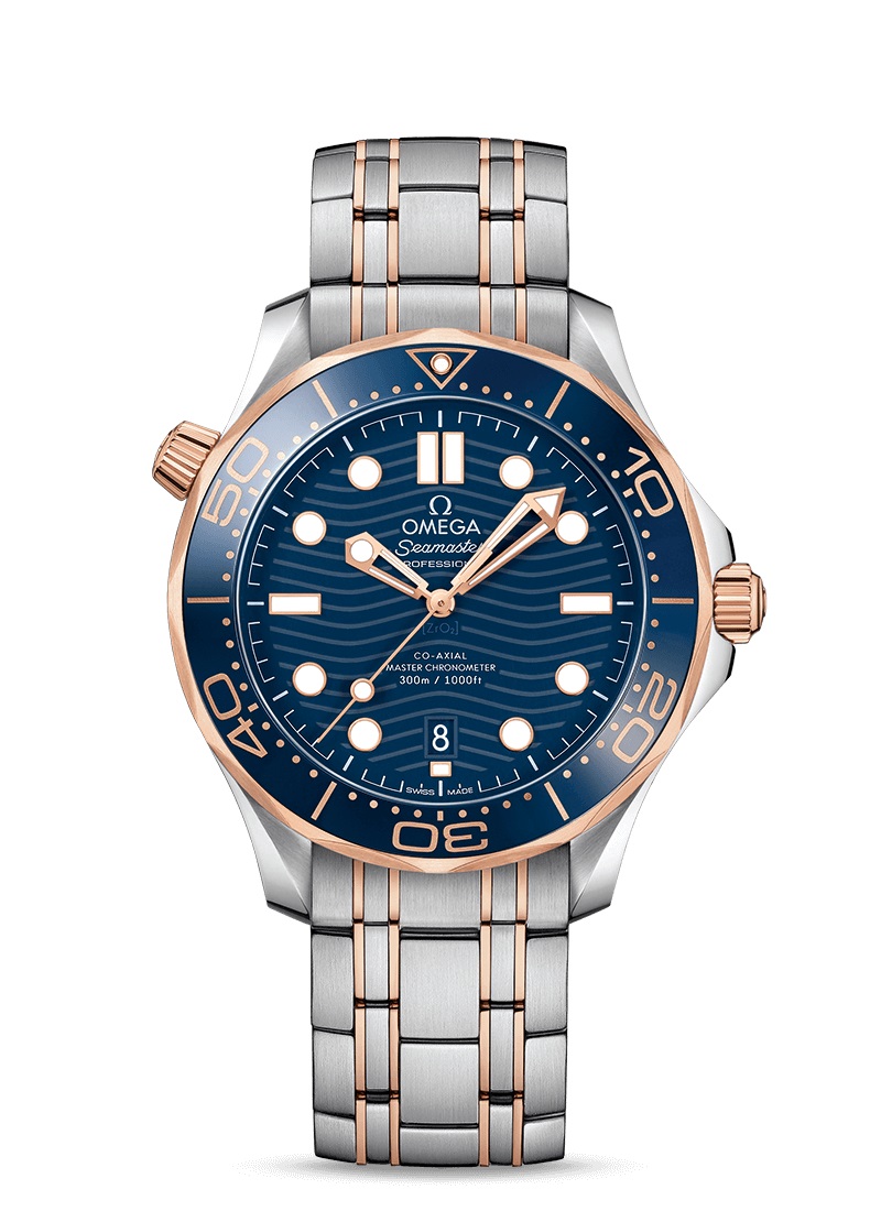 Sedna gold and steel watch blue dial Diver 300 m Seamaster Omega